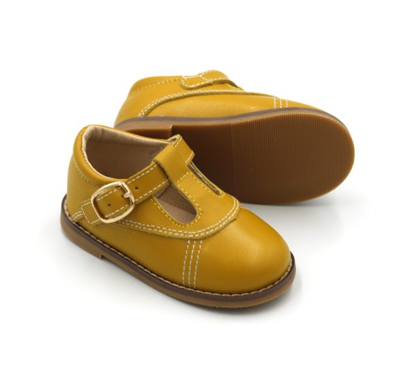 Mustard Leather Ella T-Bars - (Hard Sole)