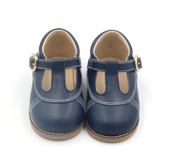 Navy Leather Ella T-Bars - (Hard Sole) - Image 2