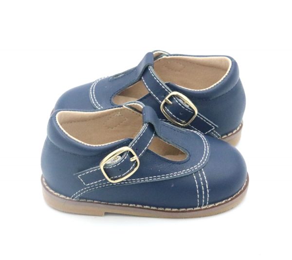 Navy Leather Ella T-Bars - (Hard Sole) - Image 3