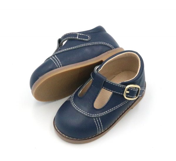 Navy Leather Ella T-Bars - (Hard Sole)