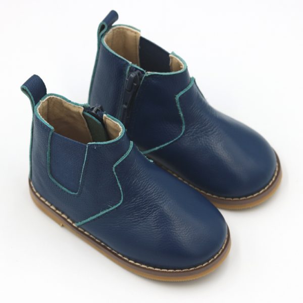 Navy Leather Charlie Boots - (Hard Sole)